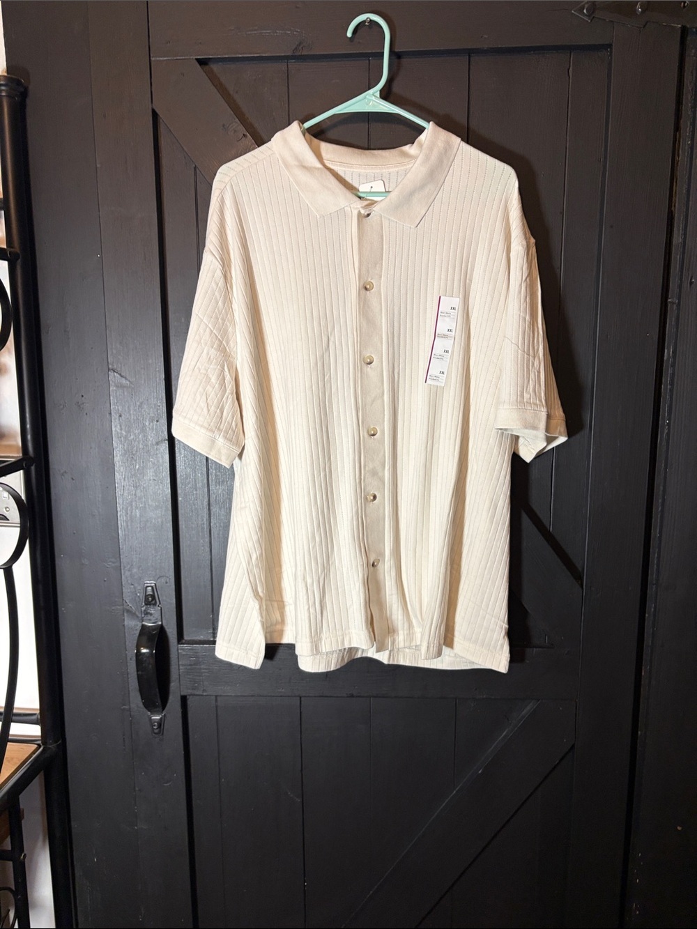 Goodfellow & Co Cream Ribbed Short-Sleeve Button-Down Shirt